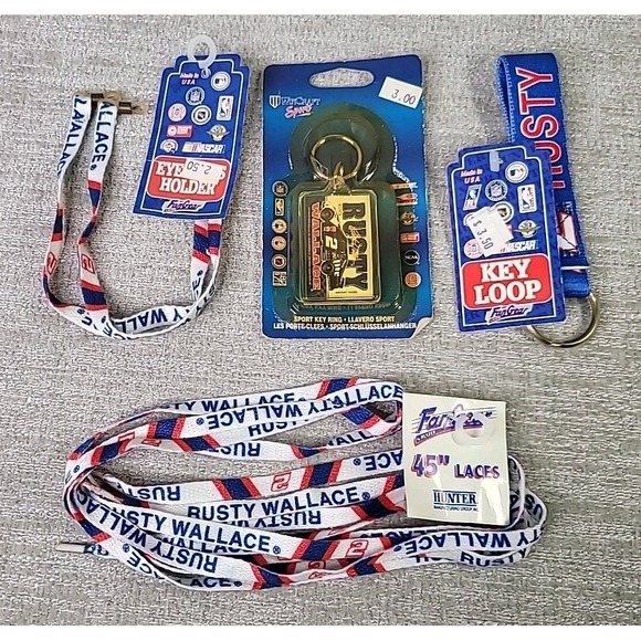 VTG Wincraft Nascar #2 Car Rusty Wallace Key Chains Shoe Laces Eyeglass Holder - Picture 2 of 8